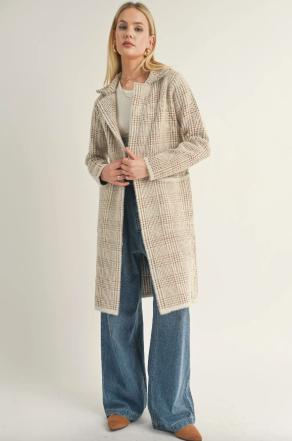 Ivory Brown Marceau Houndstooth Coat