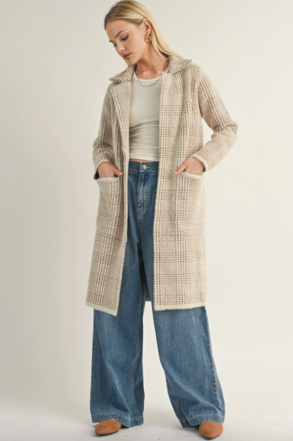 Ivory Brown Marceau Houndstooth Coat