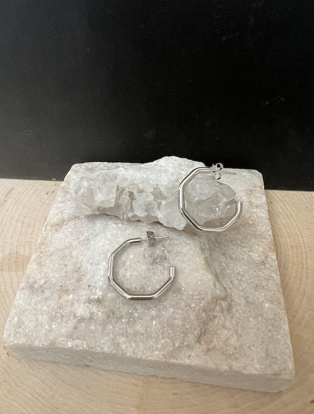 Silver Heptagon Hoops