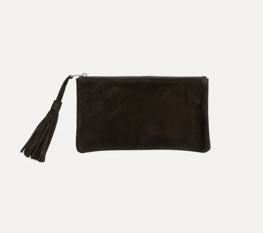 Black Nubuck Fringe Clutch