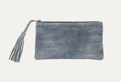Denim Fringe Clutch