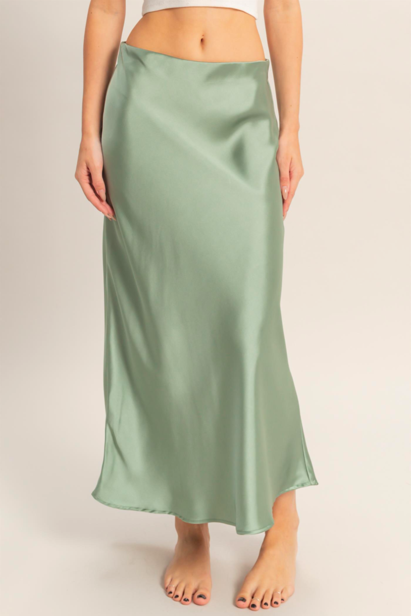 Sage Green Satin Midi