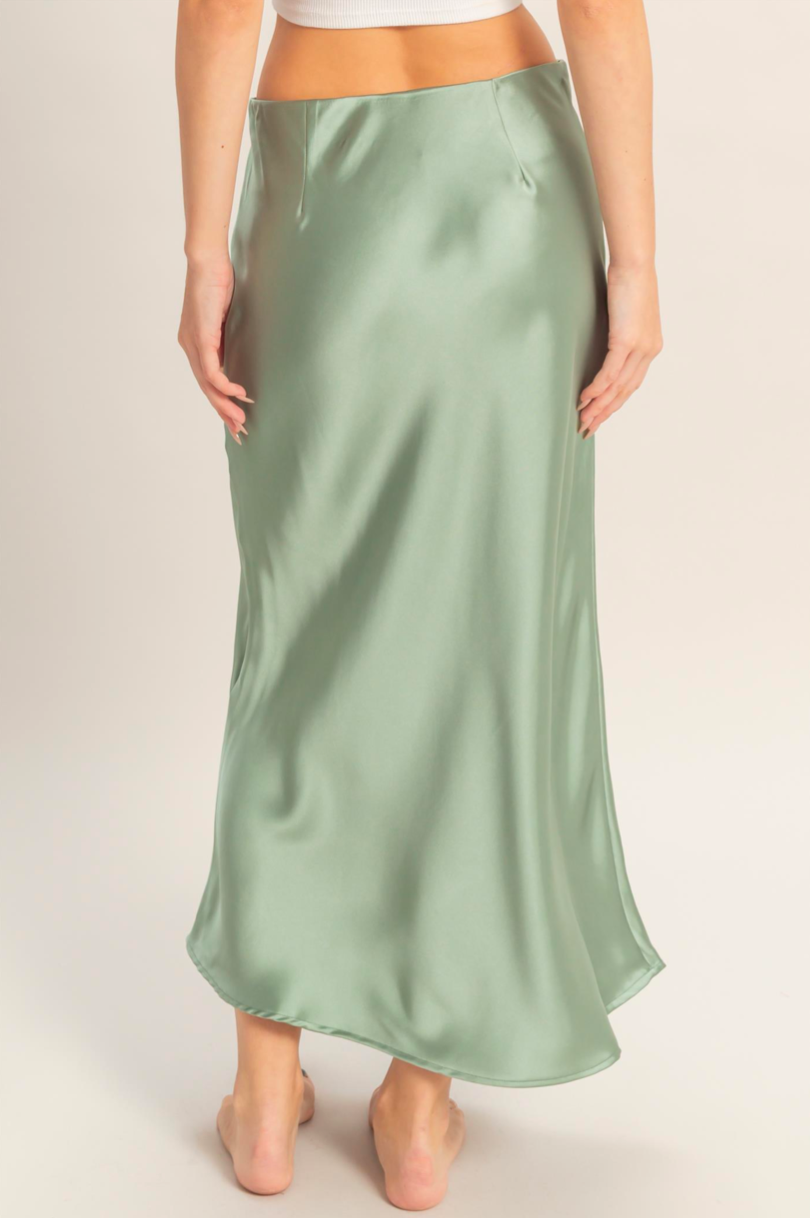 Sage Green Satin Midi