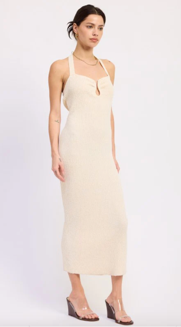 Ivory Halter Buckle Midi