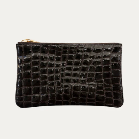 Brown Croc Patent Leather Pouch