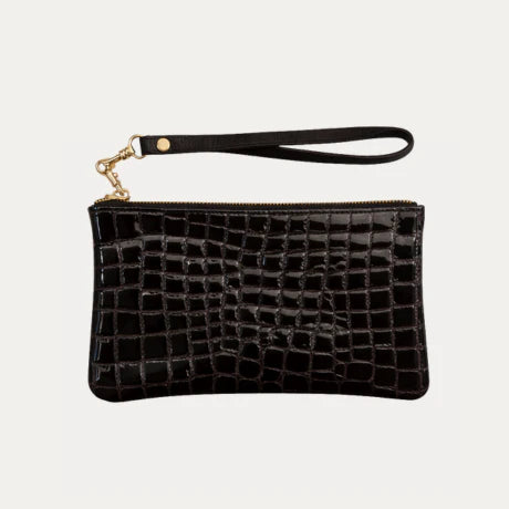 Brown Croc Patent Leather Pouch