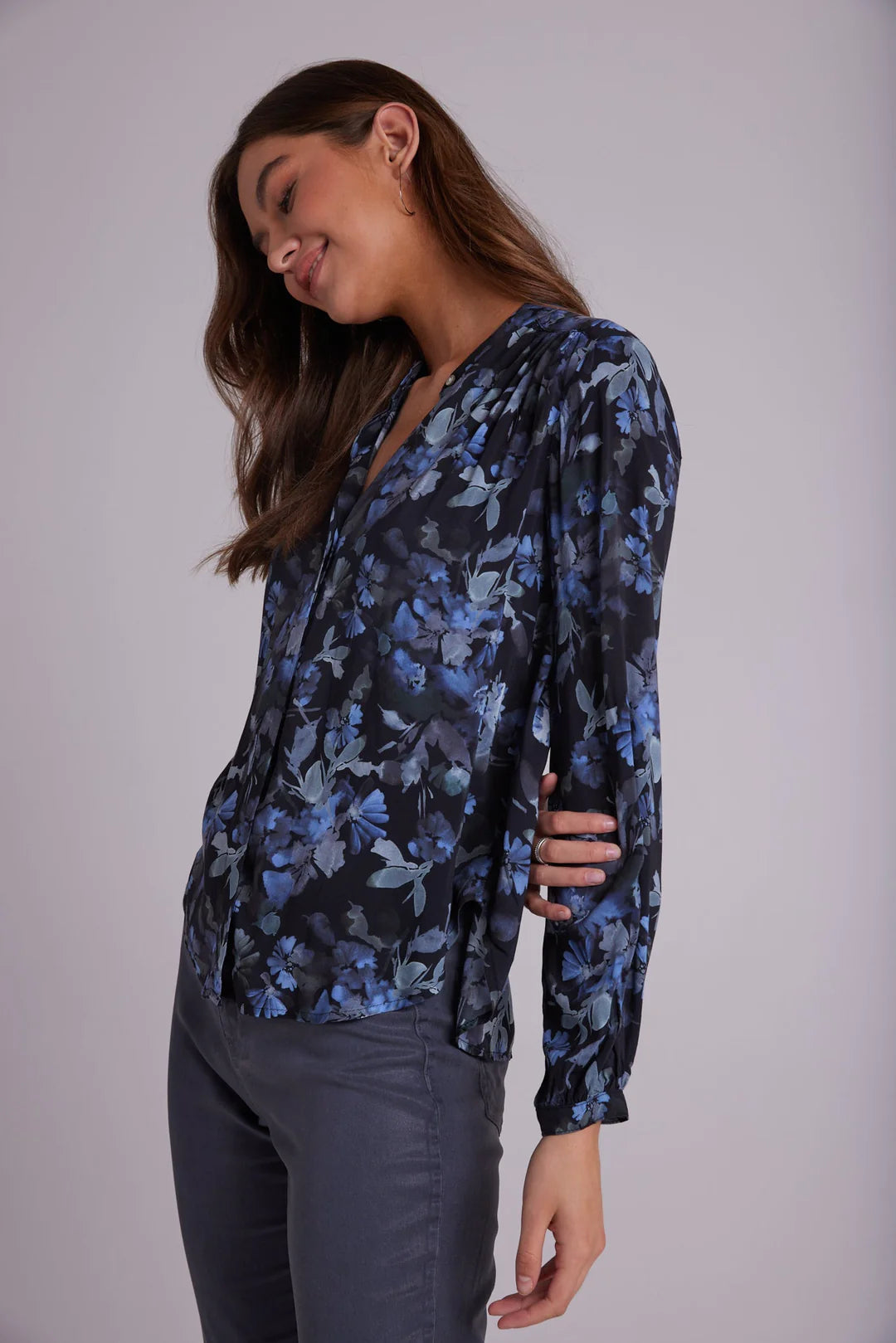 Shirred Frosted Floral Shirt