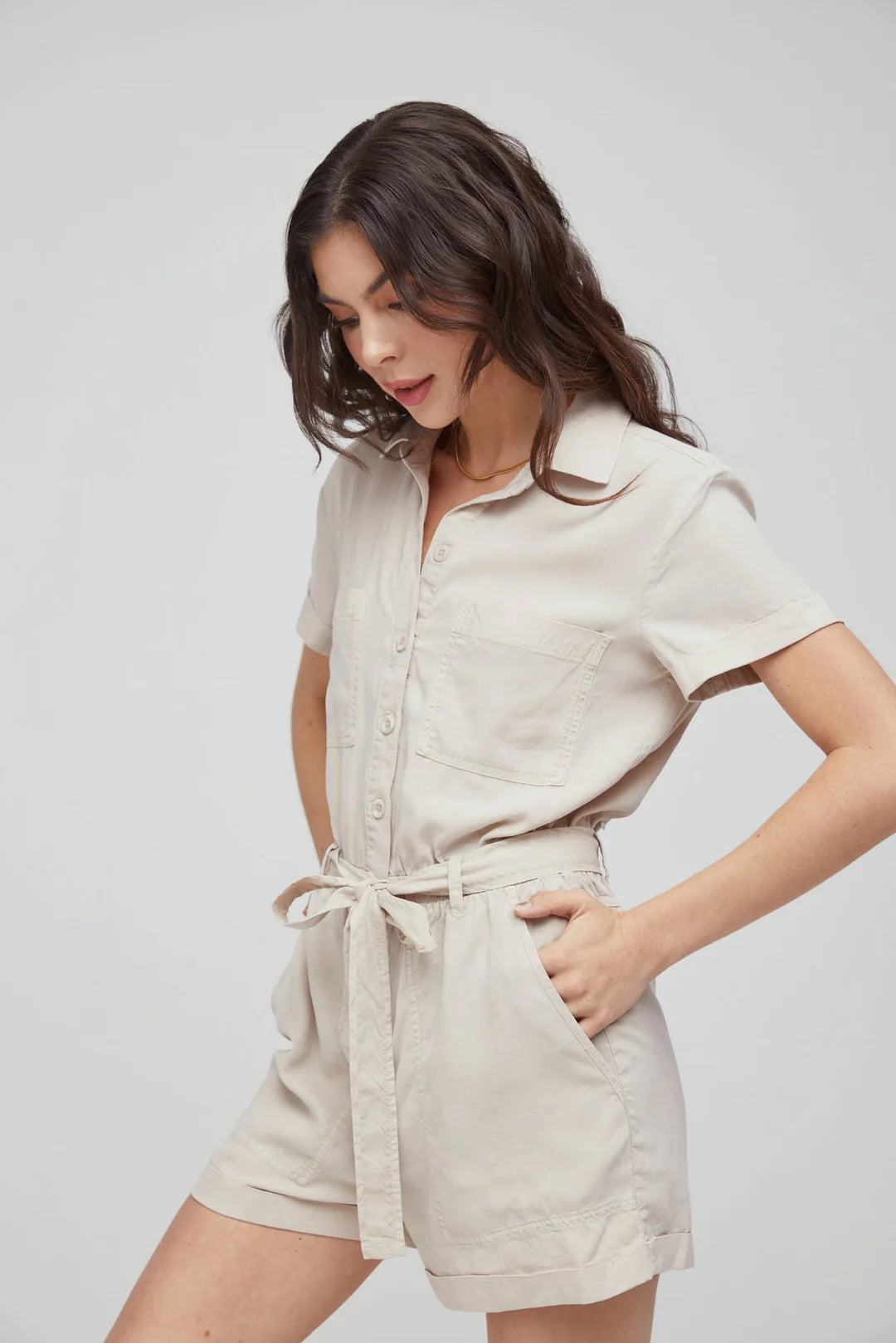 Soft Tan Utility Romper