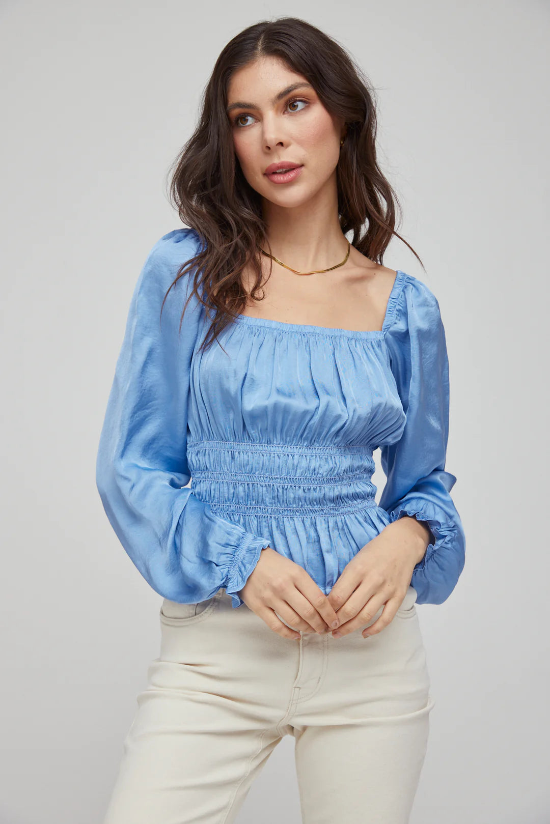Indigo Smocked Bodice Top