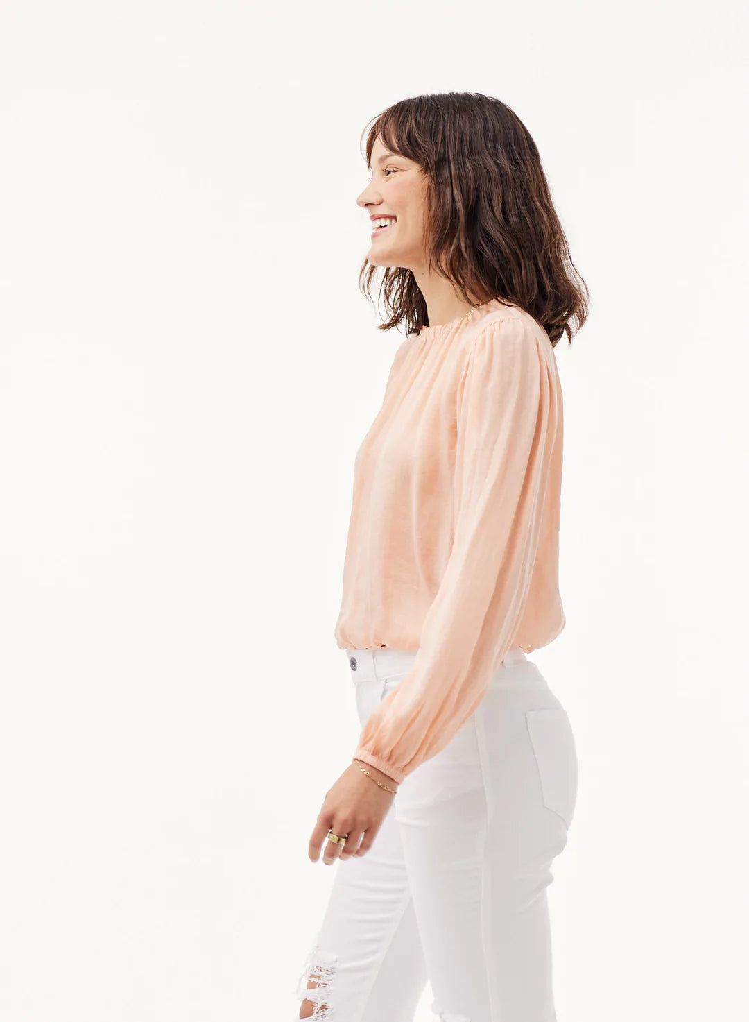 Peach Elastic Shirred Top