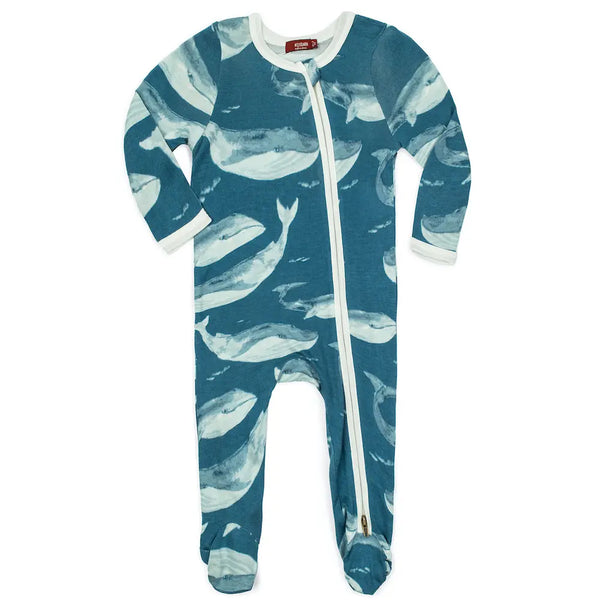 Bamboo Zipper Footed Romper Whale