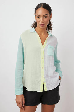 Mint colorblock top that buttons down with a collar by Rails