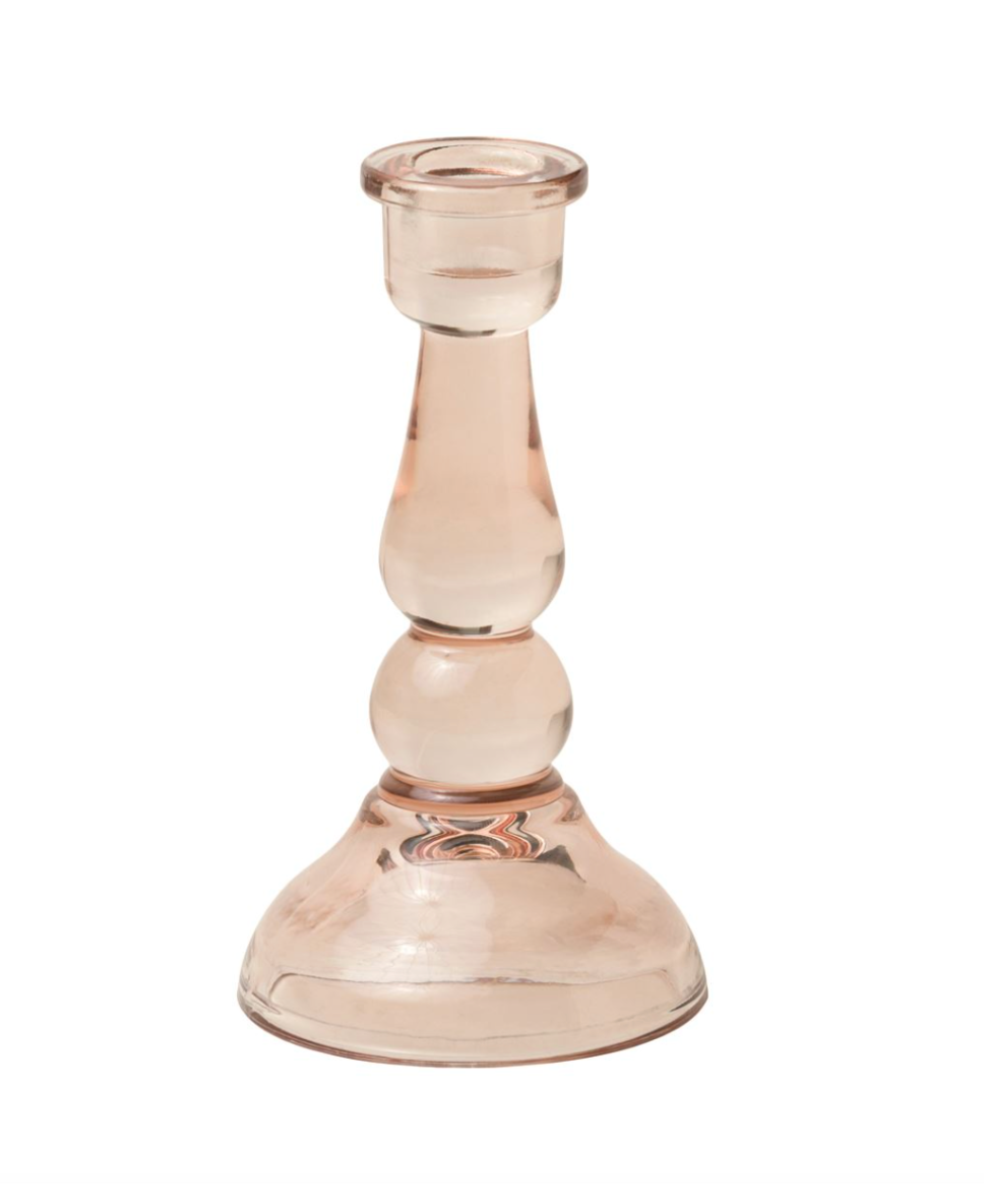 Tall Glass Taper Holder Pink