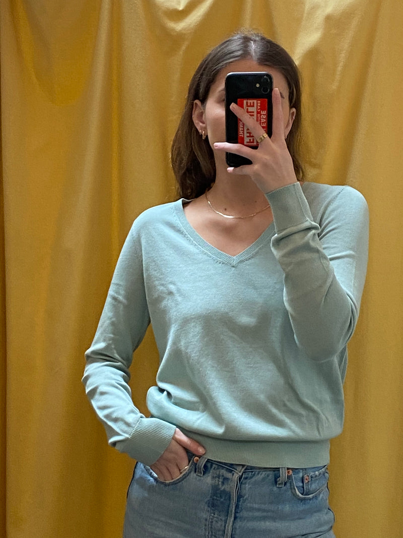 Mint Cotton Blend V Neck