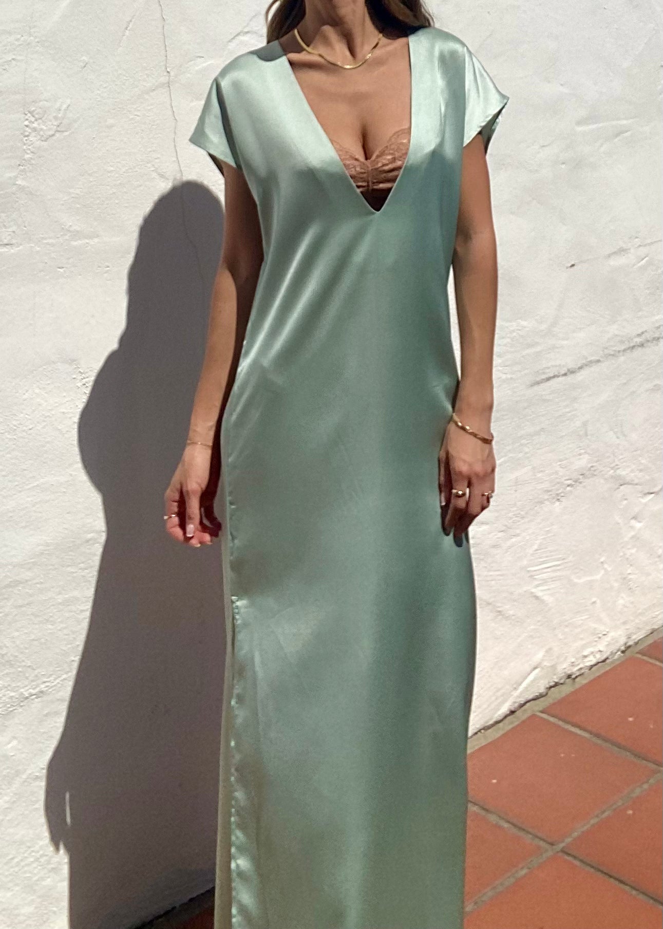 Cautilina Deep V Dress Jade
