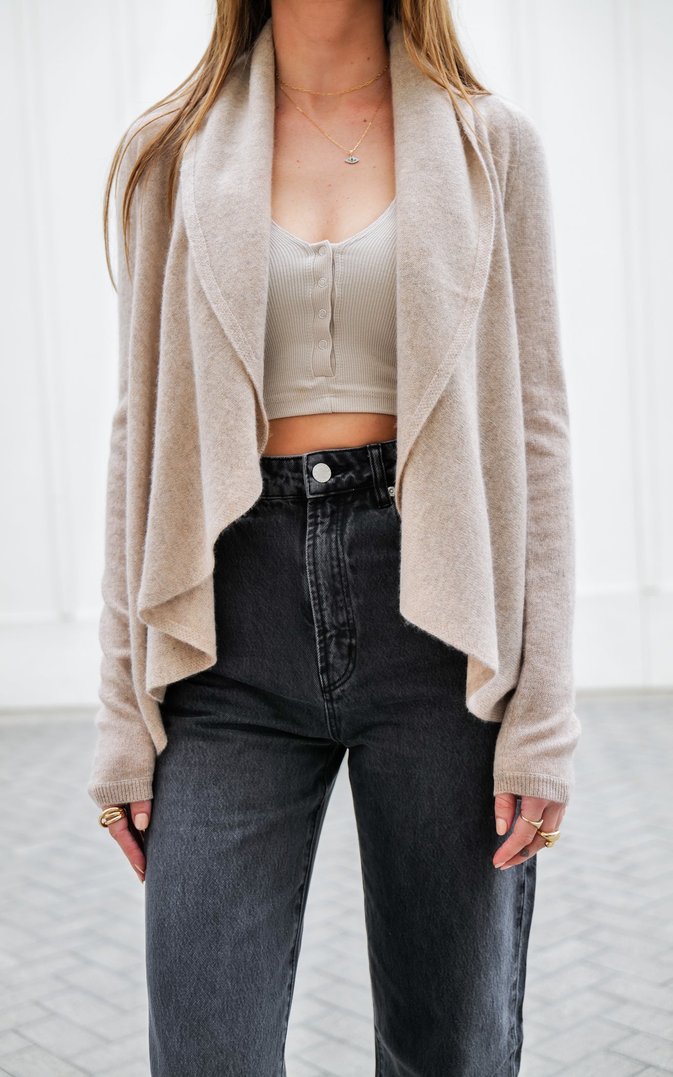 Sand Organic Open Cardigan