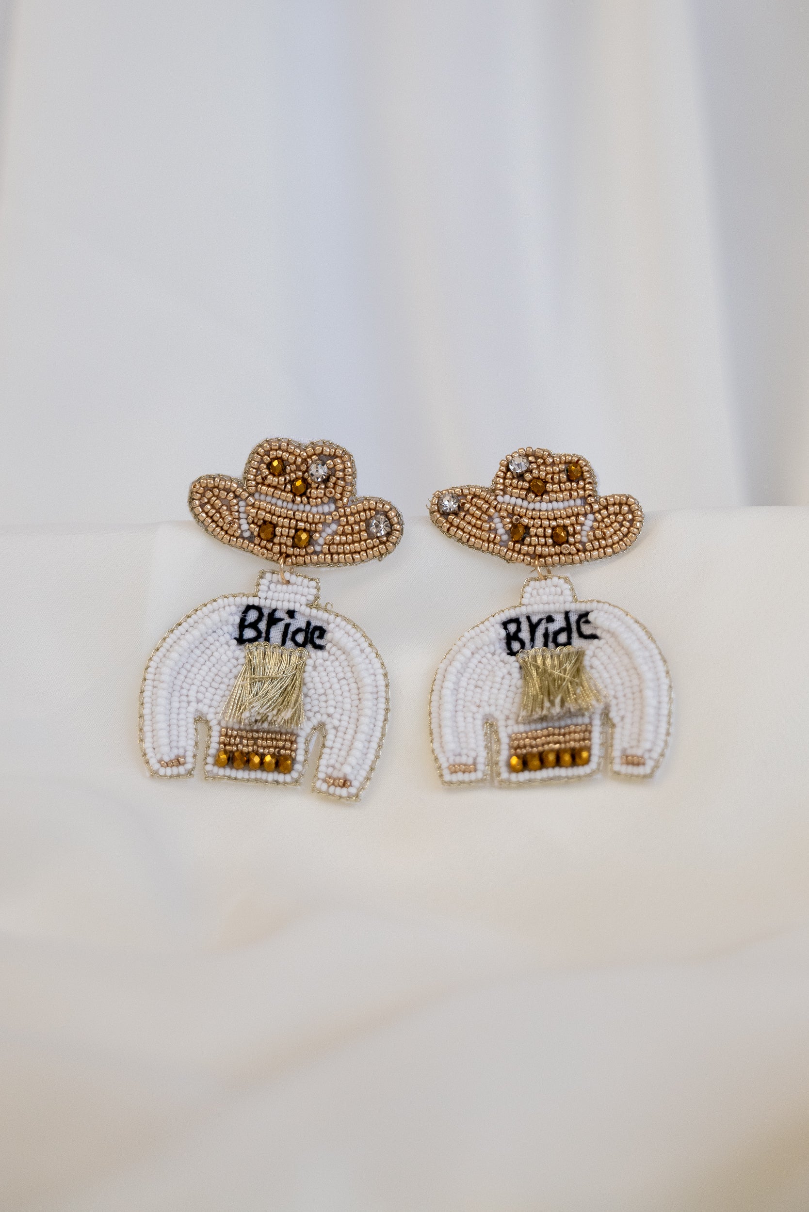 Bride Cowboy Earrings White