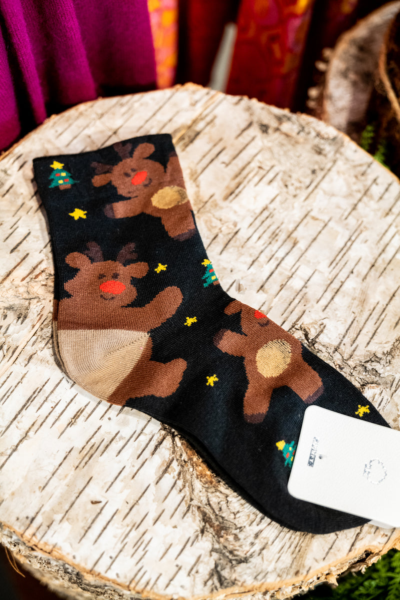 Black Reindeer Socks